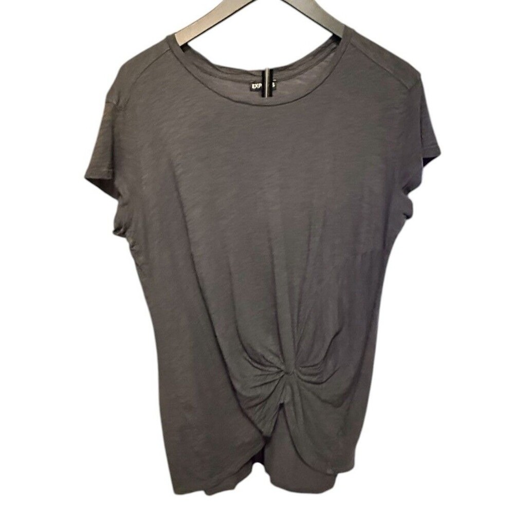 Express Women's Gray Knot Front Short Sleeve T-Shirt Top Size M Medium Casual